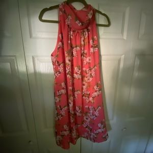 Sleeveless flowy coral dress with flowers